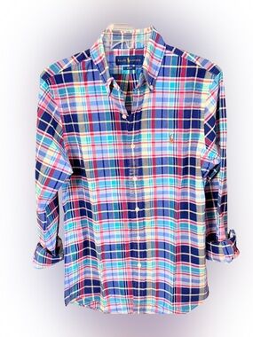 Ralph Lauren Women’s Button Down Plaid Oxford Shirt Slim Fit Sz S/P NWT